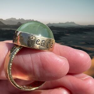 Jes MaHarry Peace Love Joy  14K Bezel Set Prehnite Cabochon 14k Ring Size 8